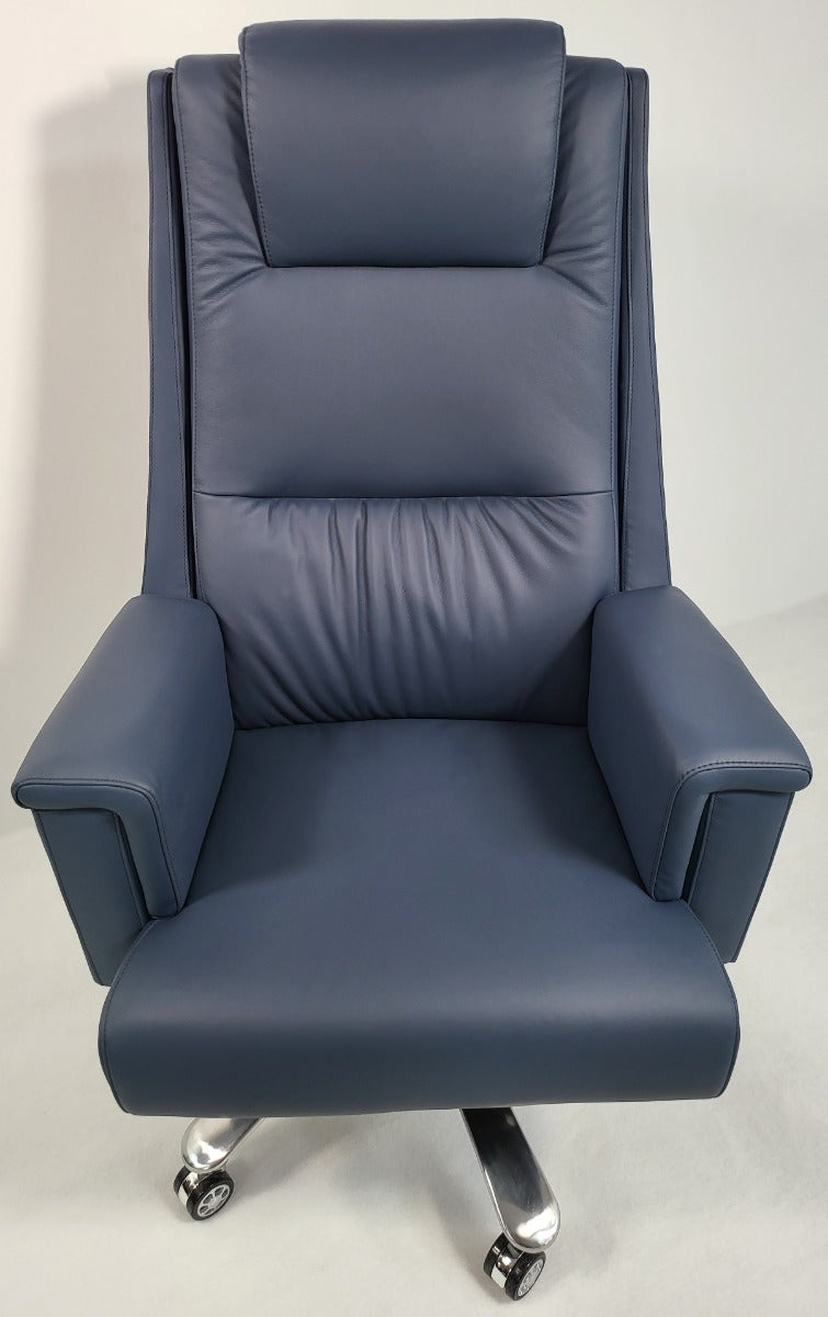 Genuine Hide Blue Leather High Back Executive Office Chair - KW-8618